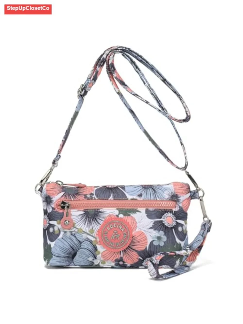 Nylon RFID Wristlet Wallet Convertible Crossbody Purse Tri-Zip